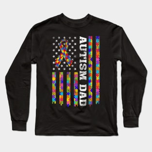 Autism Awareness Proud Autism Dad Vintage USA Flag Long Sleeve T-Shirt